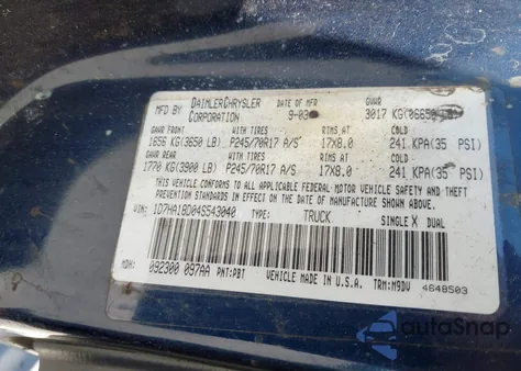 2004 Dodge Ram 1500 Slt/Laramie from USA, damaged, VIN 1D7HA18D04S543040